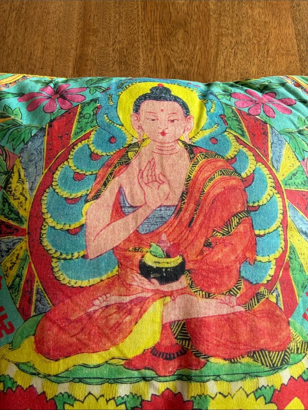 Earthbound Trading Co Buddha Throw Pillow Boho Tibetan Meditation Colorful 17”